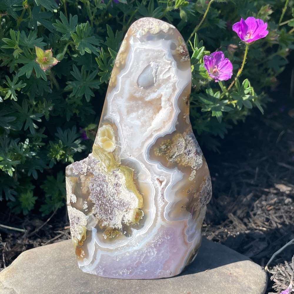 Scenic Moss Agate Freeform With Amethyst (Orbicular)